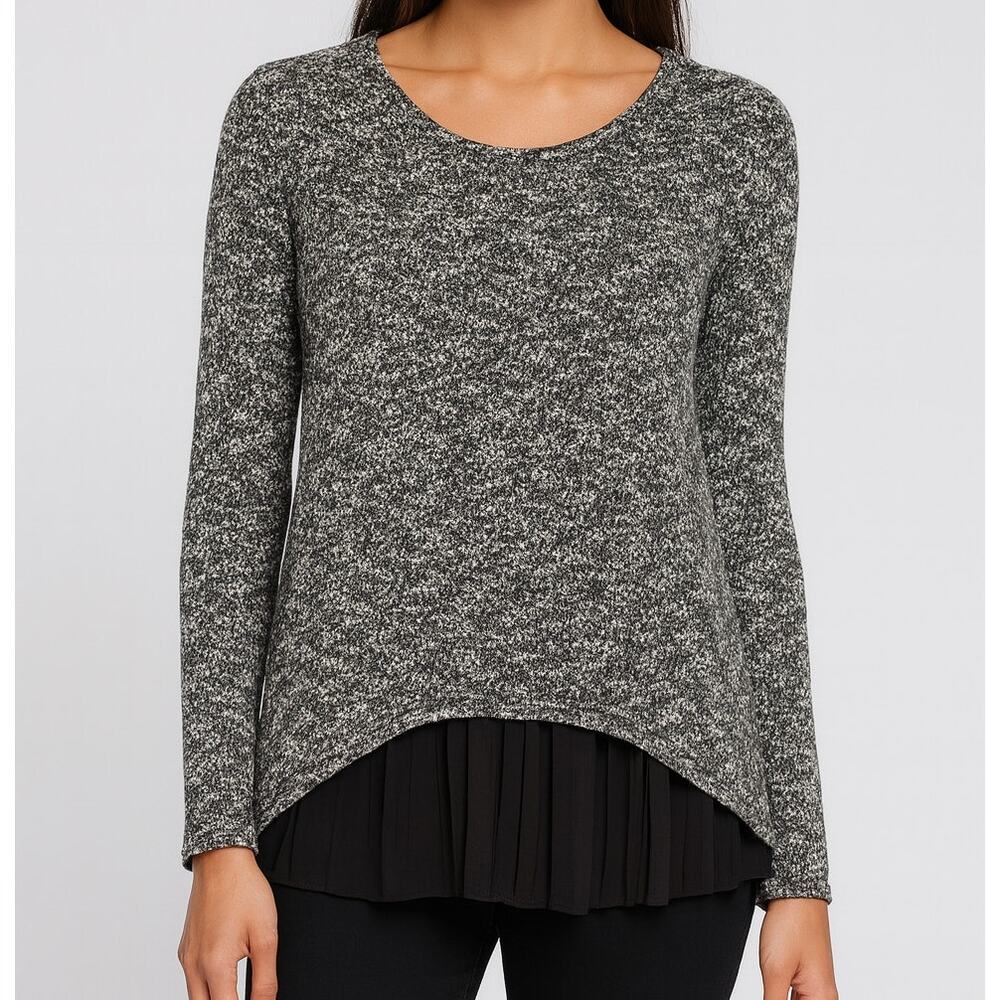 Deb Womens Large Long Sleeve Top Black Sweater Front Sheer Back